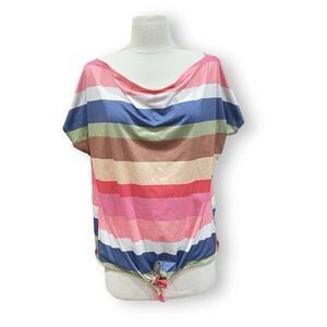Amaryllis Colorful Striped Knotted Front Top Large